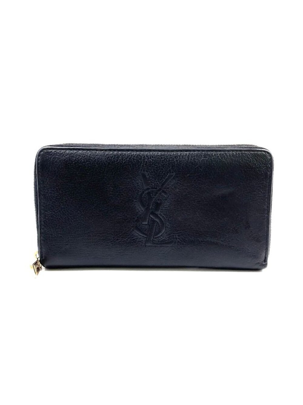 Saint Laurent YSL Logo Bel de Jour Zip Around Leather Black Wallet Gold - Picture 1 of 15